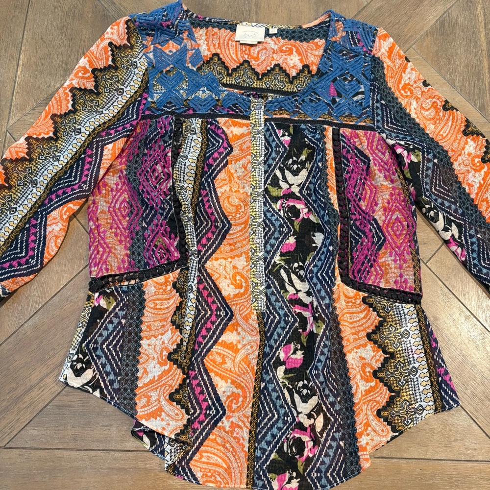 Vanessa Virginia Anthropologie Blouse Multicolored 3/4 Sleeve Women’s Size 10 - Picture 2 of 8